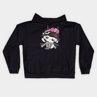 kawaii cute ghost cute skull, cute halloween girl Kids Hoodie